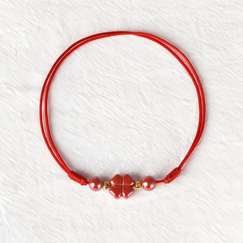 Four Leaf Clover Cinnabar Blessing Bracelet Four Leaf Clover Cinnabar Blessing Bracelet