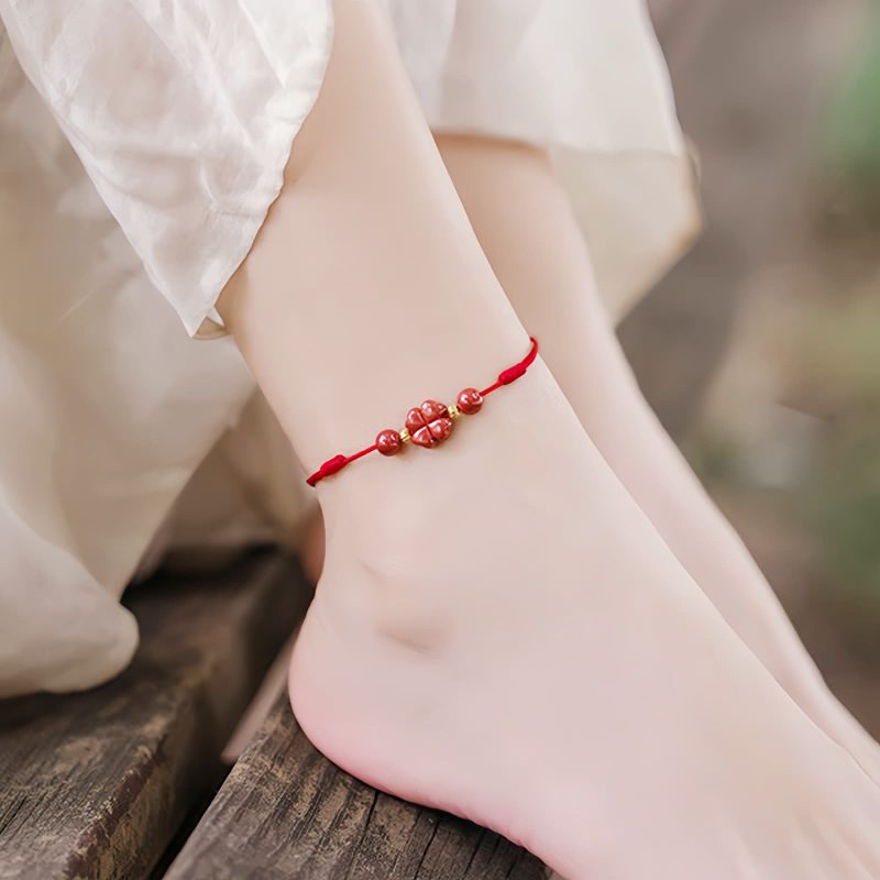 Four Leaf Clover Cinnabar Blessing Bracelet Four Leaf Clover Cinnabar Blessing Bracelet