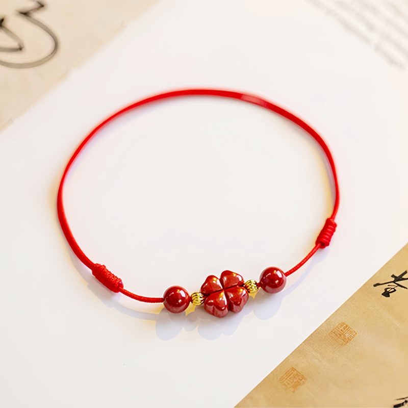 Four Leaf Clover Cinnabar Blessing Bracelet Four Leaf Clover Cinnabar Blessing Bracelet