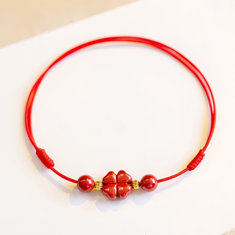 Four Leaf Clover Cinnabar Blessing Bracelet Four Leaf Clover Cinnabar Blessing Bracelet