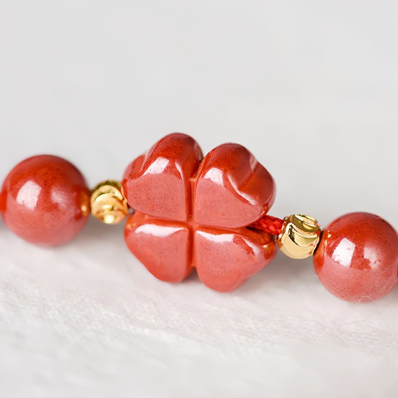 Four Leaf Clover Cinnabar Blessing Bracelet Four Leaf Clover Cinnabar Blessing Bracelet
