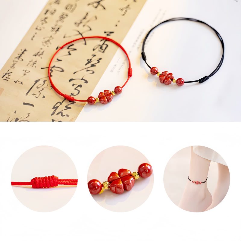 Four Leaf Clover Cinnabar Blessing Bracelet Four Leaf Clover Cinnabar Blessing Bracelet