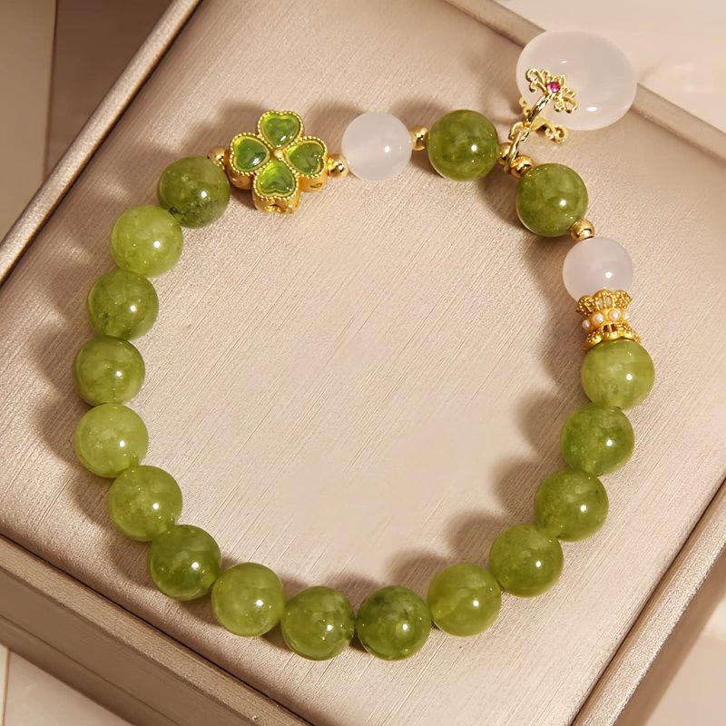 Weisheits-Armband mit grünem Turmalin und Kleeblatt-Symbol Green Tourmaline Four Leaf Clover Wisdom Bracelet