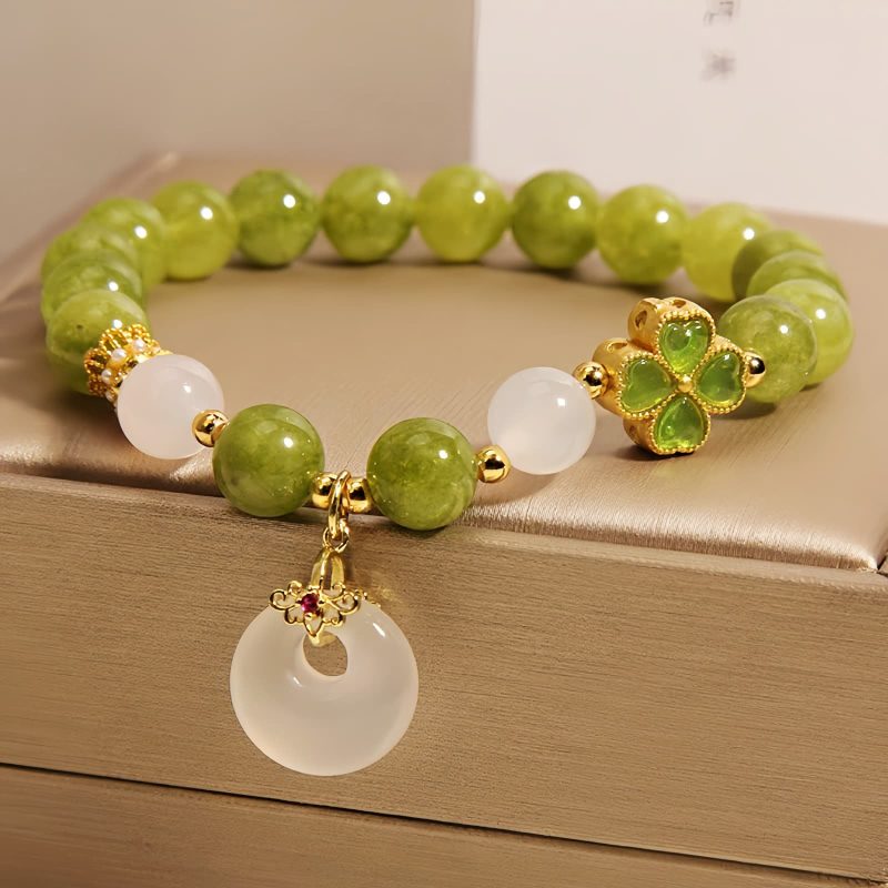 Weisheits-Armband mit grünem Turmalin und Kleeblatt-Symbol Green Tourmaline Four Leaf Clover Wisdom Bracelet