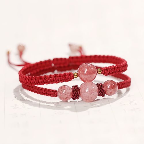 Pulseira do Amor em Quartzo Morango Natural