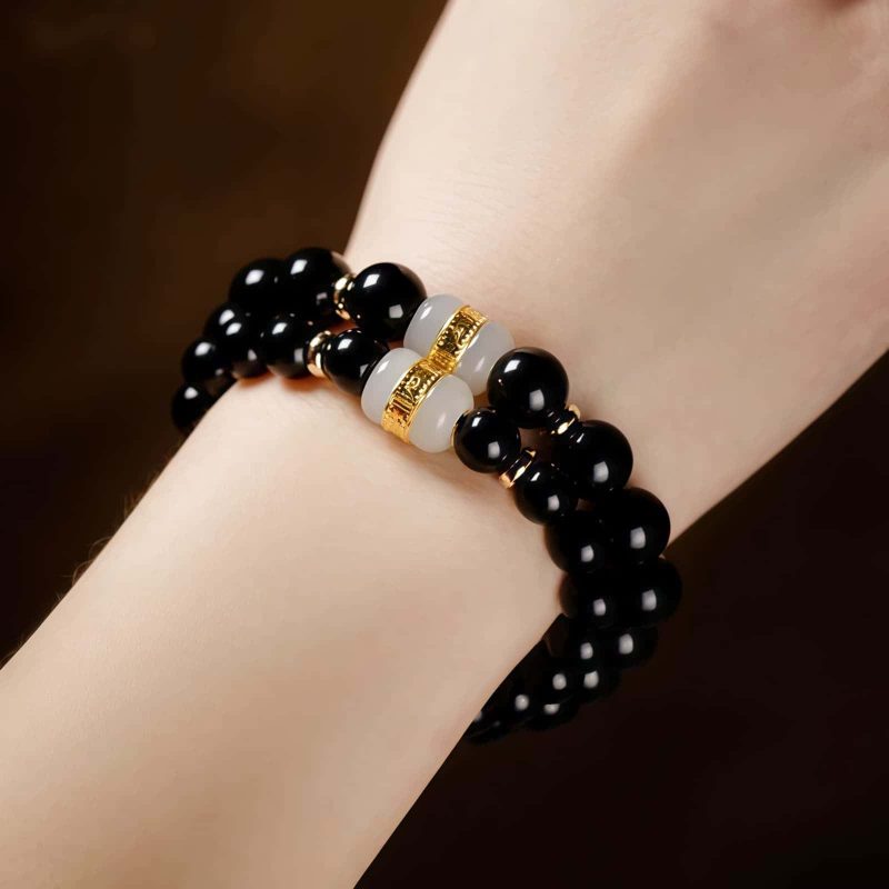 Tibetan Black Obsidian Om Mani Padme Hum Bracelet Tibetan Black Obsidian Om Mani Padme Hum Bracelet