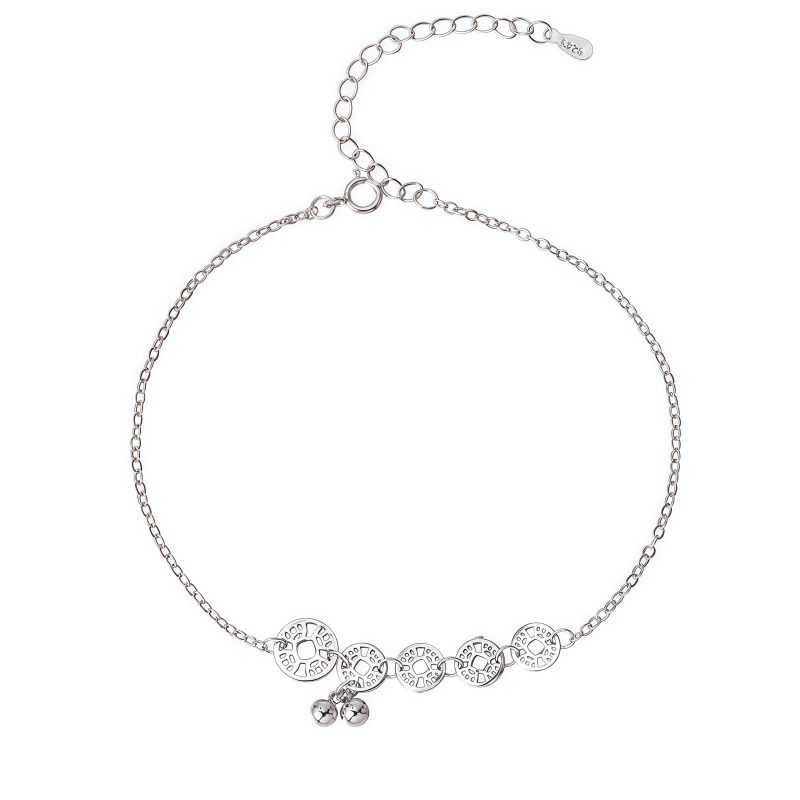 チベット伝統 厄除け・金運 925シルバー アンクレット(古銭&ターコイズ) Tibetan 925 Silver Protection Anklet with Copper Coins