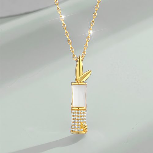 Hetian White Jade Bamboo Pendant Necklace