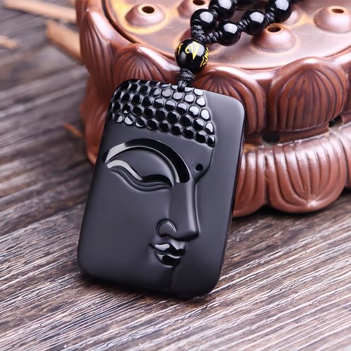 Colar com Pingente de Buda em Obsidiana Negra Natural