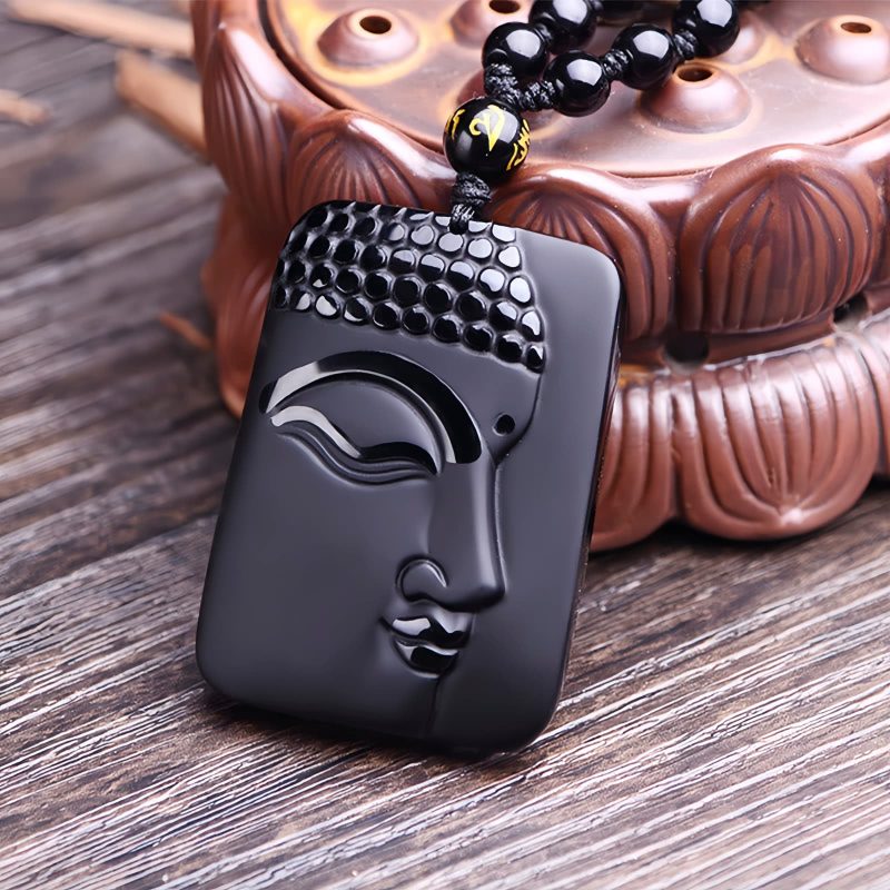 Natural Black Obsidian Buddha Pendant Necklace Natural Black Obsidian Buddha Pendant Necklace
