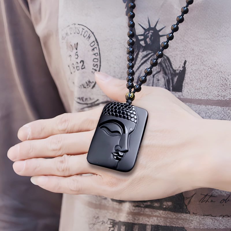 Natural Black Obsidian Buddha Pendant Necklace Natural Black Obsidian Buddha Pendant Necklace