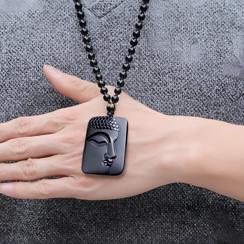 Natural Black Obsidian Buddha Pendant Necklace Natural Black Obsidian Buddha Pendant Necklace