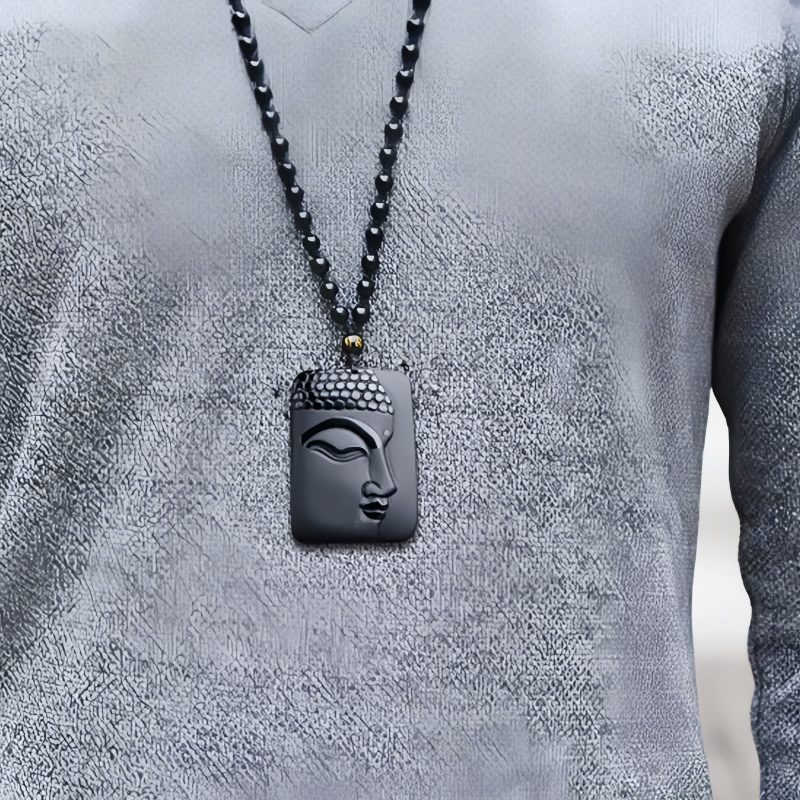 Natural Black Obsidian Buddha Pendant Necklace Natural Black Obsidian Buddha Pendant Necklace