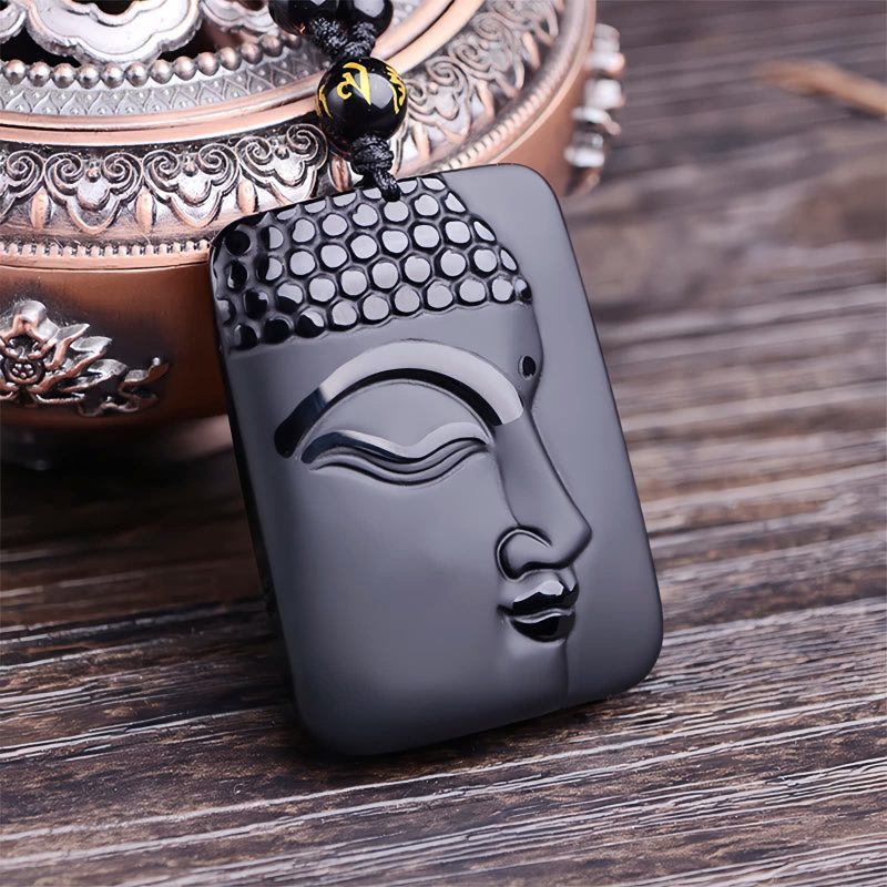 Natural Black Obsidian Buddha Pendant Necklace Natural Black Obsidian Buddha Pendant Necklace