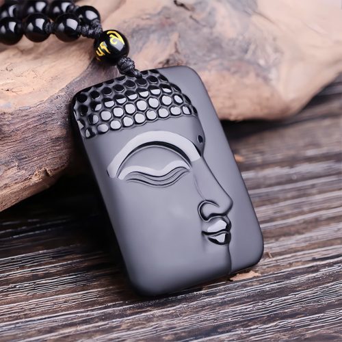 Colar com Pingente de Buda em Obsidiana Negra Natural