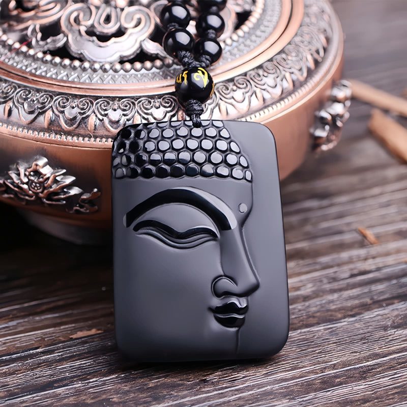 Natural Black Obsidian Buddha Pendant Necklace Natural Black Obsidian Buddha Pendant Necklace