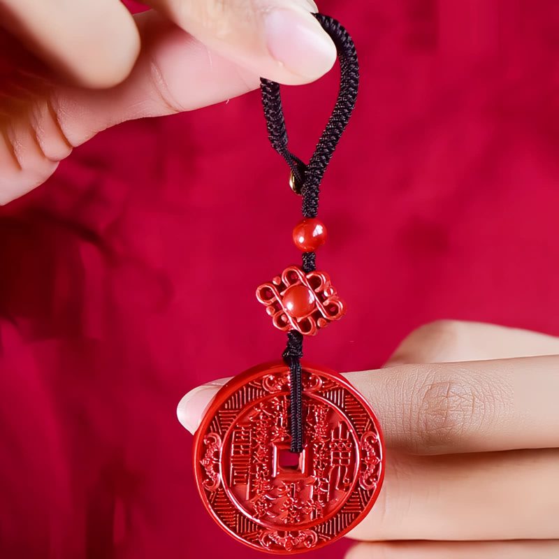 Collar con Colgante de Bagua en Cinabrio Natural Natural Cinnabar Bagua Blessing Pendant Necklace