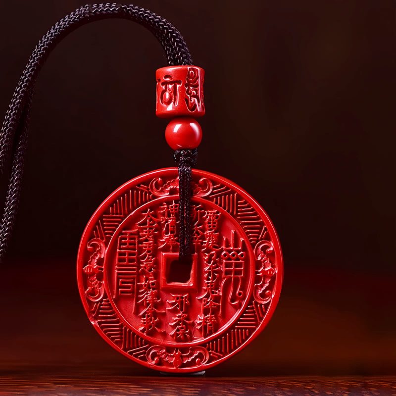 Collar con Colgante de Bagua en Cinabrio Natural Natural Cinnabar Bagua Blessing Pendant Necklace