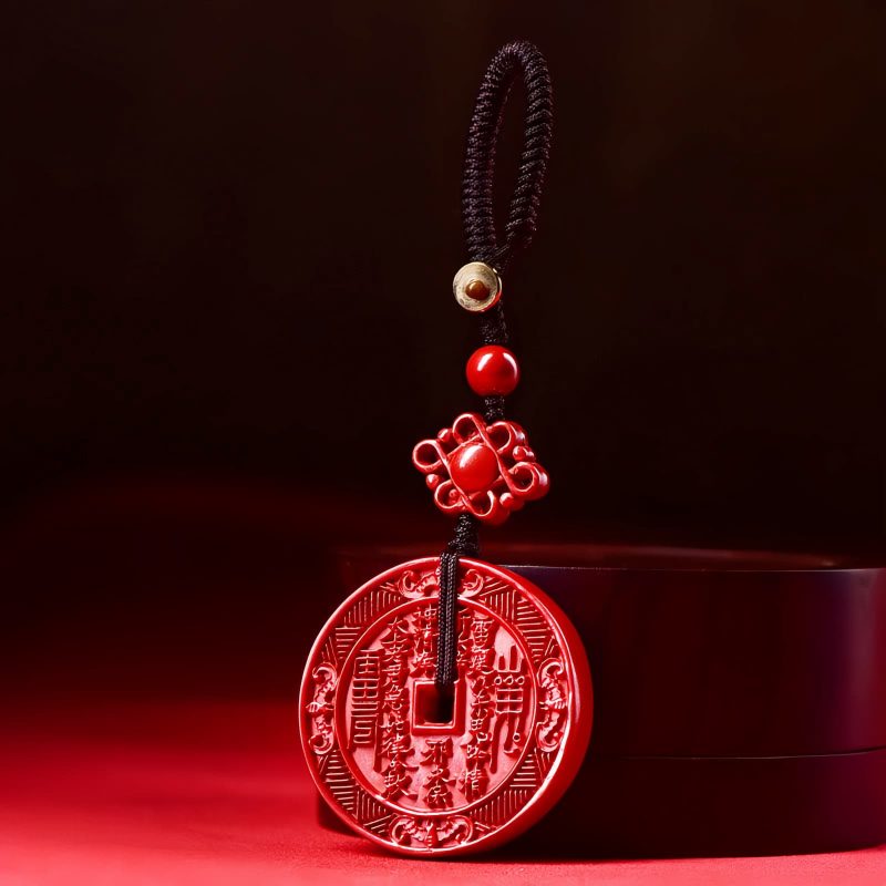 Collar con Colgante de Bagua en Cinabrio Natural Natural Cinnabar Bagua Blessing Pendant Necklace