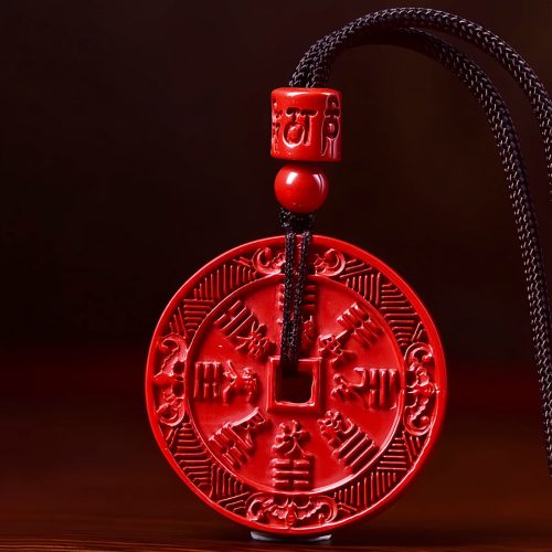 Natural Cinnabar Bagua Blessing Pendant Necklace Natural Cinnabar Bagua Blessing Pendant Necklace
