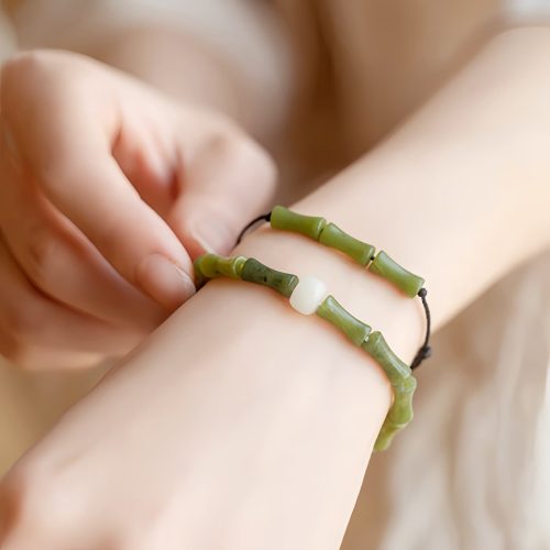Tibetan Green Bamboo Jade Luck Bracelet