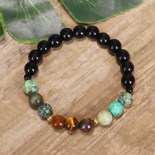 Pulseira Mala em Olho de Tigre e Turquesa para Força e Proteção Pulseira Mala em Olho de Tigre e Turquesa para Força e Proteção
