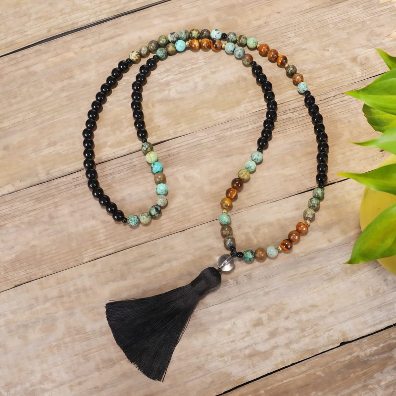 Tiger Eye Turquoise Mala Bracelet for Strength and Protection Tiger Eye Turquoise Mala Bracelet for Strength and Protection