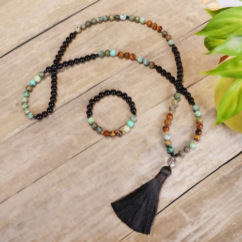 Pulseira Mala em Olho de Tigre e Turquesa para Força e Proteção Pulseira Mala em Olho de Tigre e Turquesa para Força e Proteção
