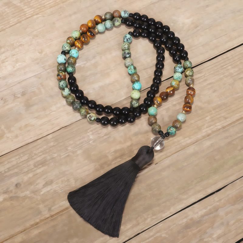 Tiger Eye Turquoise Mala Bracelet for Strength and Protection Tiger Eye Turquoise Mala Bracelet for Strength and Protection