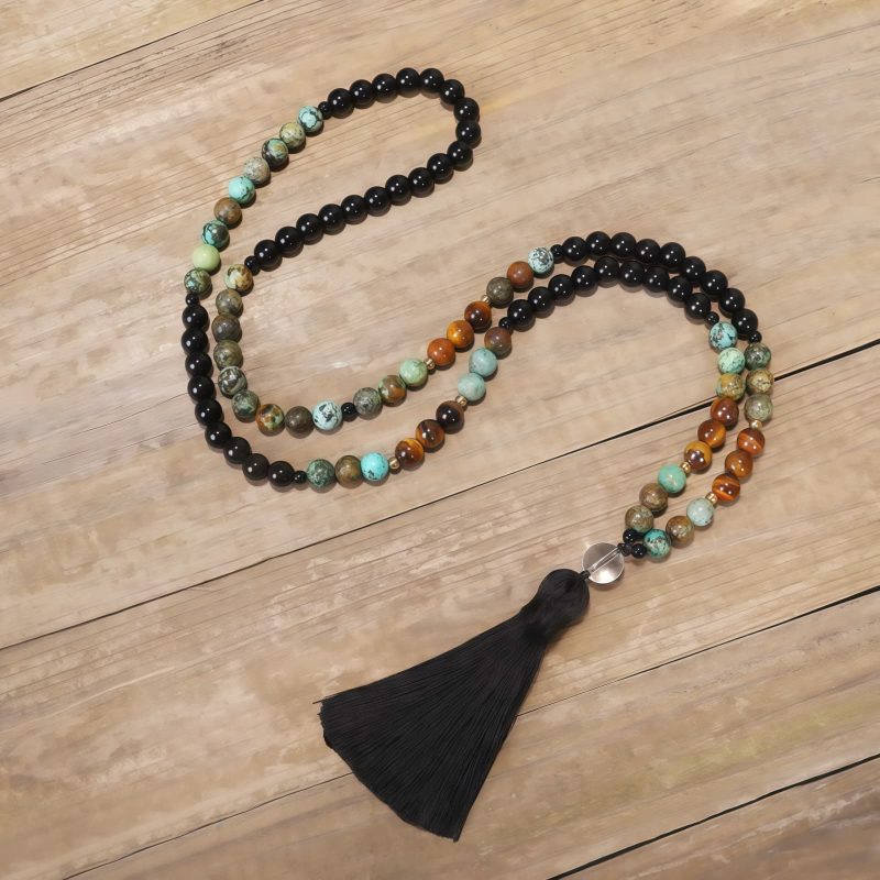 Tiger Eye Turquoise Mala Bracelet for Strength and Protection Tiger Eye Turquoise Mala Bracelet for Strength and Protection