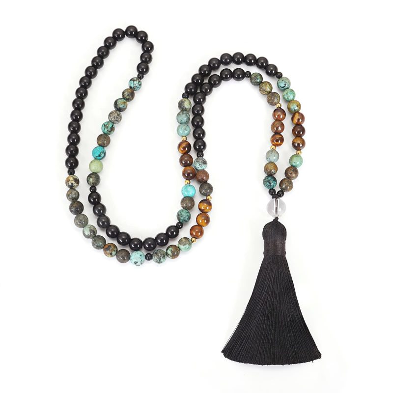Tiger Eye Turquoise Mala Bracelet for Strength and Protection Tiger Eye Turquoise Mala Bracelet for Strength and Protection