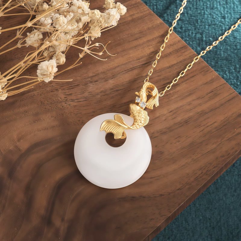 White Jade Koi Fish Wealth Pendant Necklace White Jade Koi Fish Wealth Pendant Necklace
