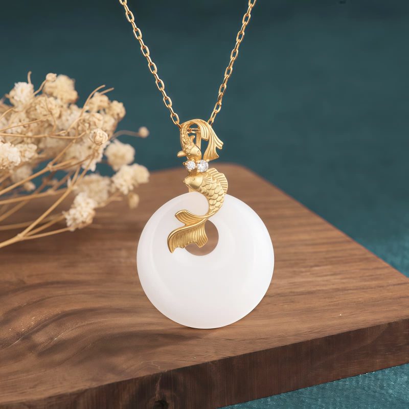 White Jade Koi Fish Wealth Pendant Necklace White Jade Koi Fish Wealth Pendant Necklace