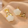 925 Silver Plated Gold Jade Flower Earrings 925 Silver Plated Gold Jade Flower Earrings