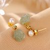 925 Silver Plated Gold Jade Flower Earrings 925 Silver Plated Gold Jade Flower Earrings