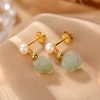 925 Silver Plated Gold Jade Flower Earrings 925 Silver Plated Gold Jade Flower Earrings