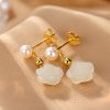 925 Silver Plated Gold Jade Flower Earrings 925 Silver Plated Gold Jade Flower Earrings