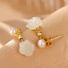 925 Silver Plated Gold Jade Flower Earrings 925 Silver Plated Gold Jade Flower Earrings