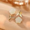 925 Silver Plated Gold Jade Flower Earrings 925 Silver Plated Gold Jade Flower Earrings