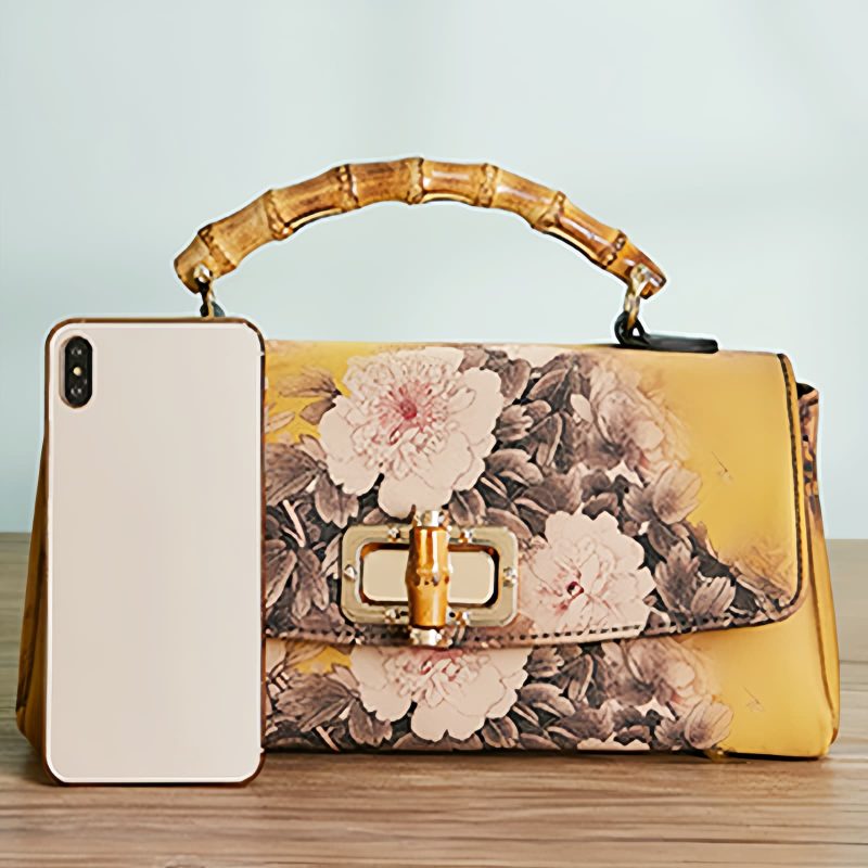 Umhängetasche mit Blumenmuster und Bambusgriff Flower Pattern Bamboo Handle Crossbody Bag
