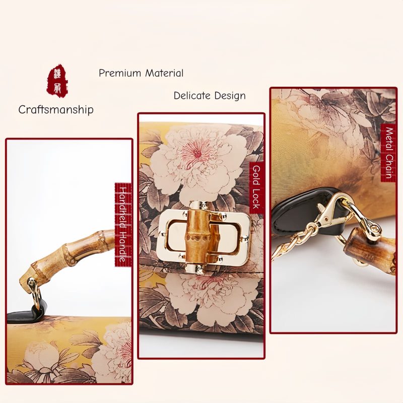 Umhängetasche mit Blumenmuster und Bambusgriff Flower Pattern Bamboo Handle Crossbody Bag