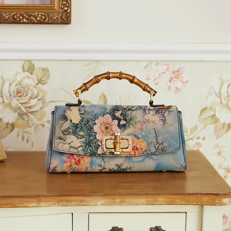 Umhängetasche mit Blumenmuster und Bambusgriff Flower Pattern Bamboo Handle Crossbody Bag
