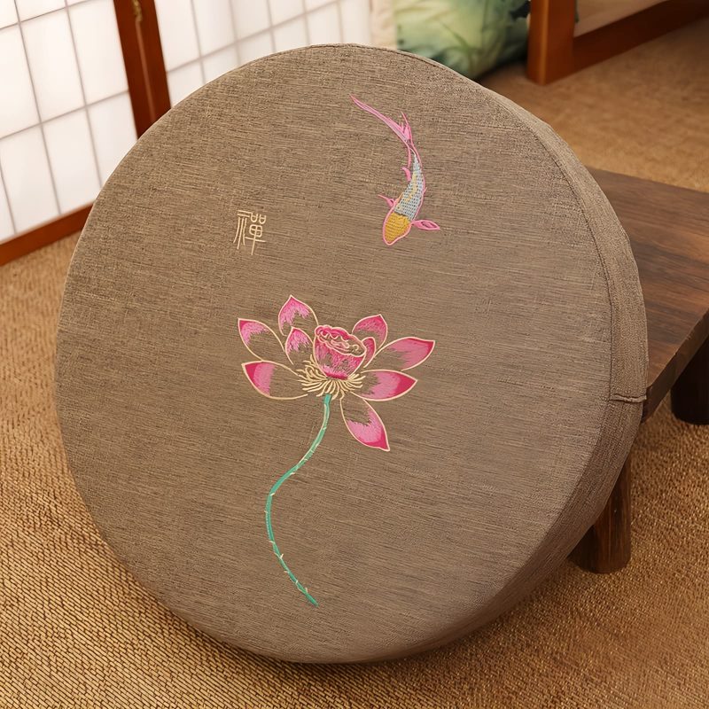 Lotus Embroidery Cotton Linen Meditation Cushion Lotus Embroidery Cotton Linen Meditation Cushion