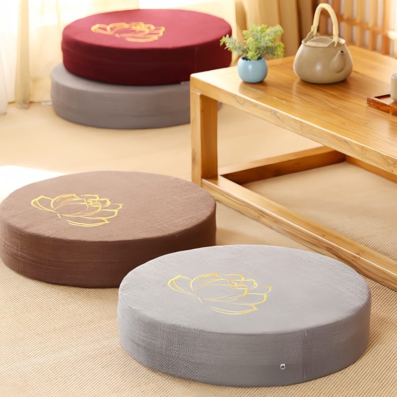 Lotus Embroidery Cotton Linen Meditation Cushion Lotus Embroidery Cotton Linen Meditation Cushion