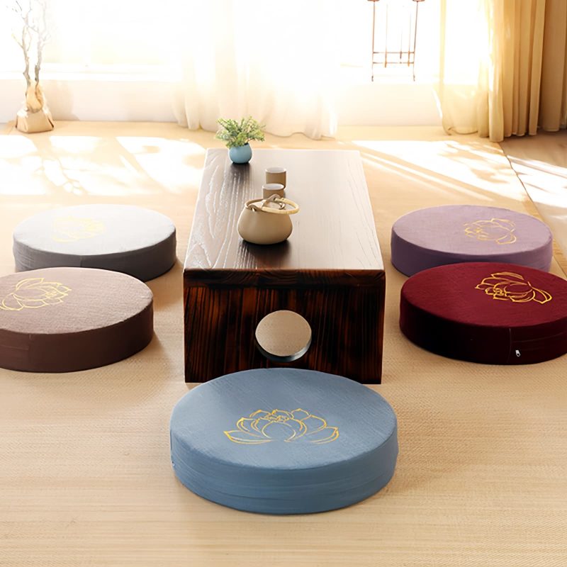 Lotus Embroidery Cotton Linen Meditation Cushion Lotus Embroidery Cotton Linen Meditation Cushion