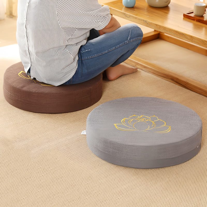 Lotus Embroidery Cotton Linen Meditation Cushion Lotus Embroidery Cotton Linen Meditation Cushion