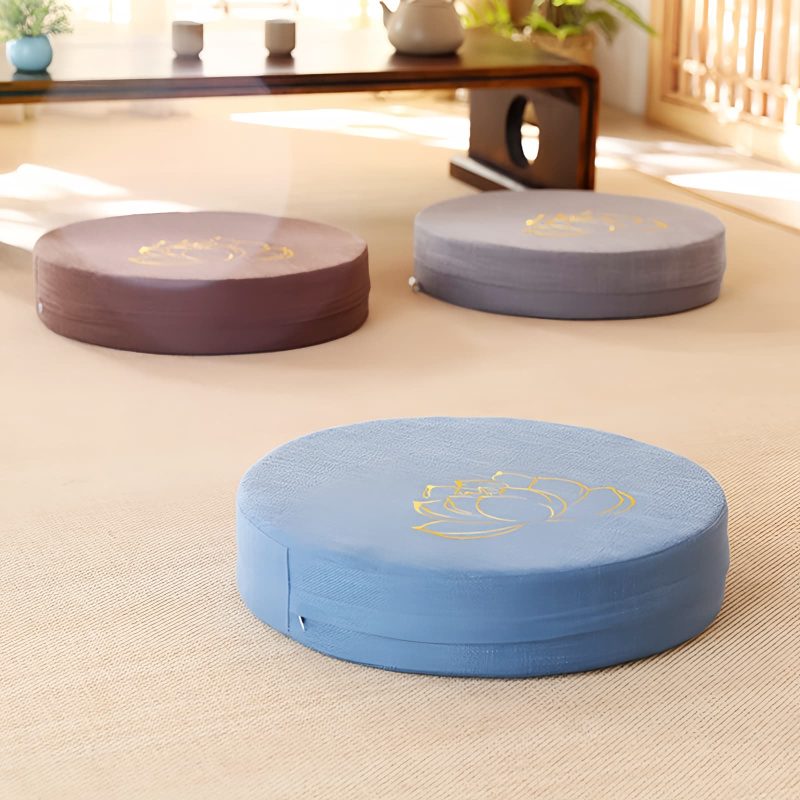 Lotus Embroidery Cotton Linen Meditation Cushion Lotus Embroidery Cotton Linen Meditation Cushion