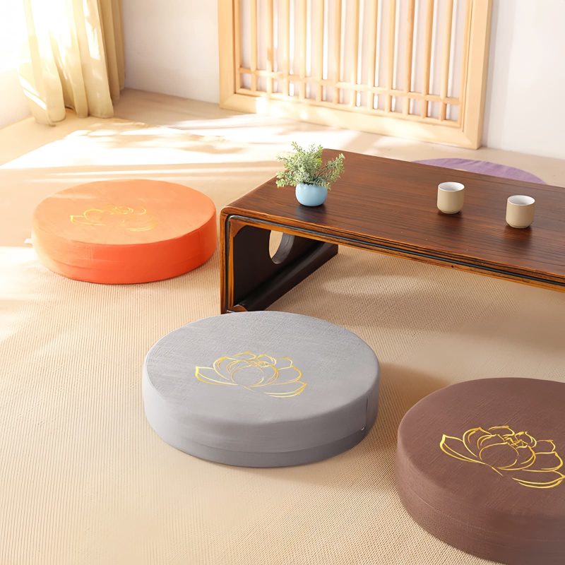 Lotus Embroidery Cotton Linen Meditation Cushion Lotus Embroidery Cotton Linen Meditation Cushion