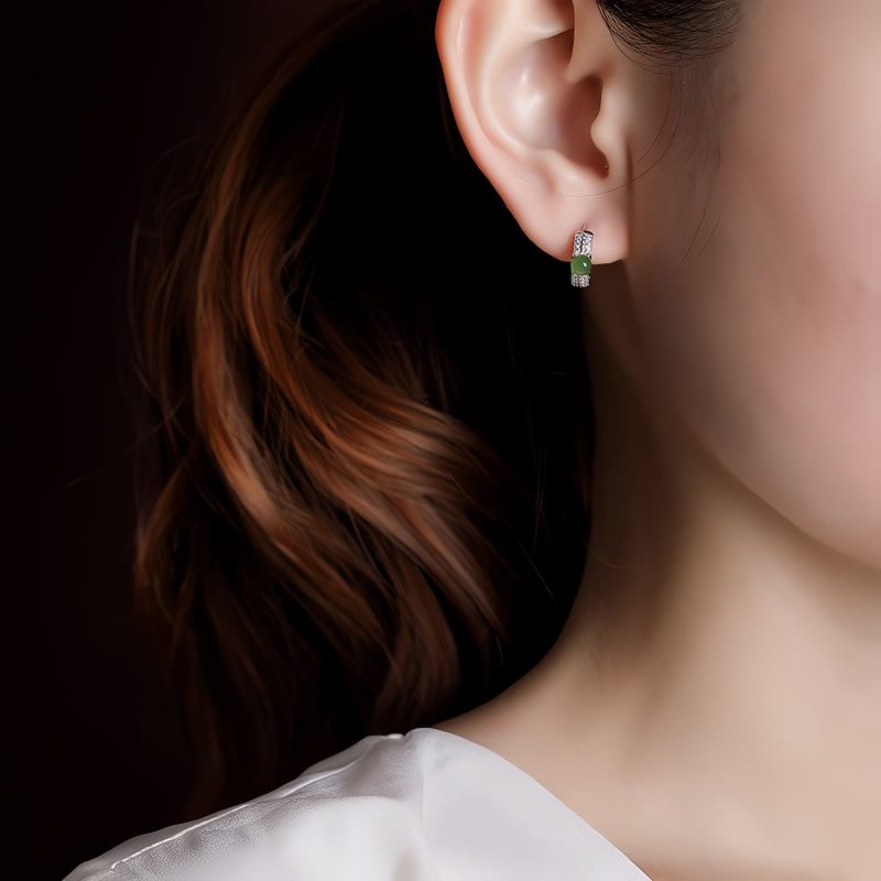 925 Silver Round Cyan Jade Success Earrings 925 Silver Round Cyan Jade Success Earrings
