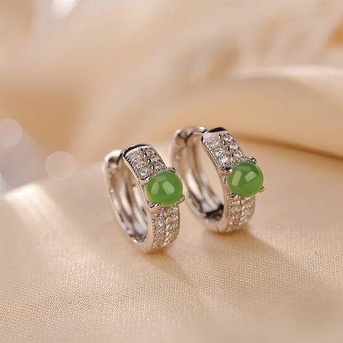 925 Silver Round Cyan Jade Success Earrings